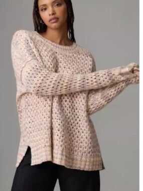 By Anthropologie Oversized Mesh Stitch Pullover Pastel Sweater Medium